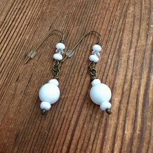 *Ladies White Beaded Dangle Earrings,  Handmade Ladies Earrings